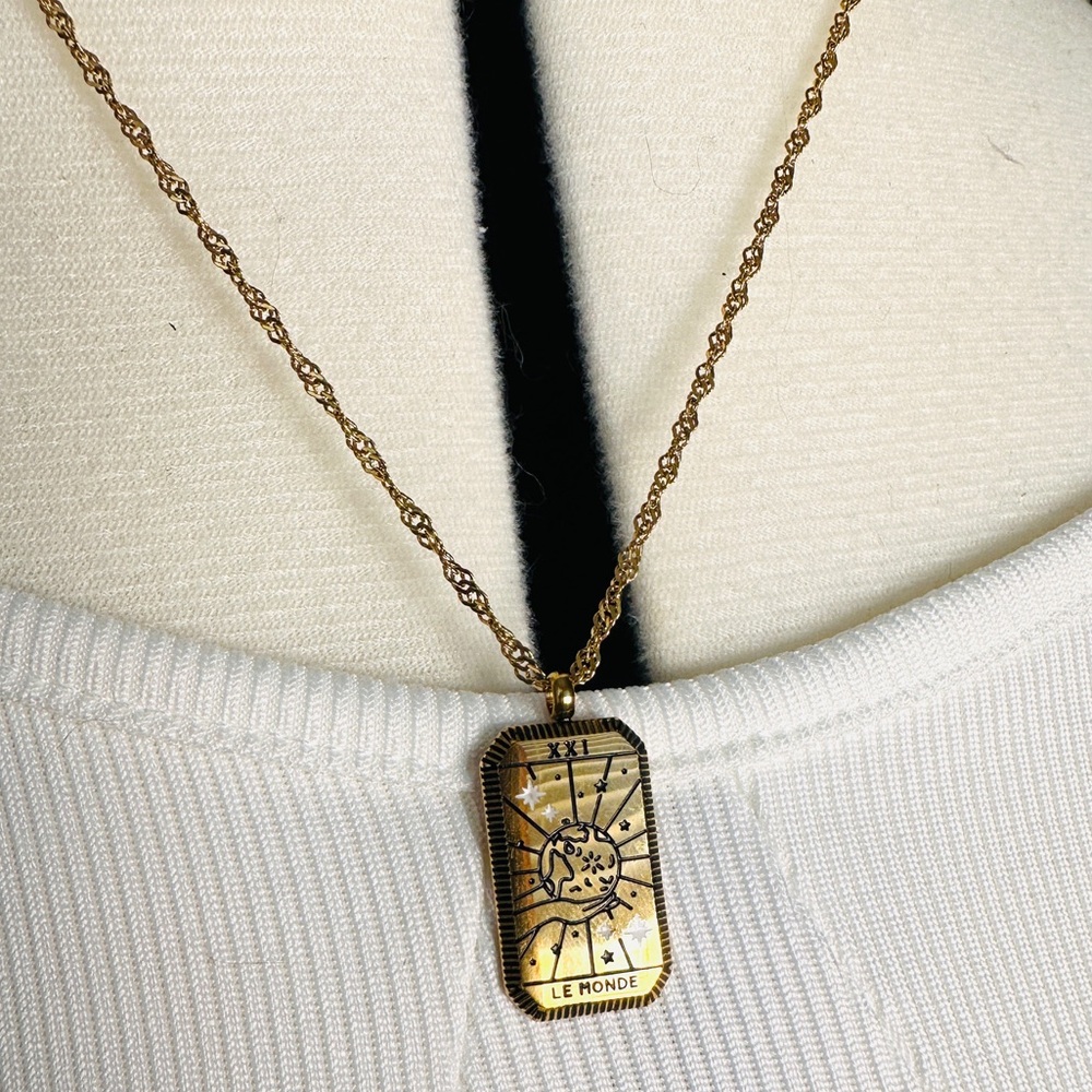 Gold Plated Tarot Necklace "Le Monde" / "The World"